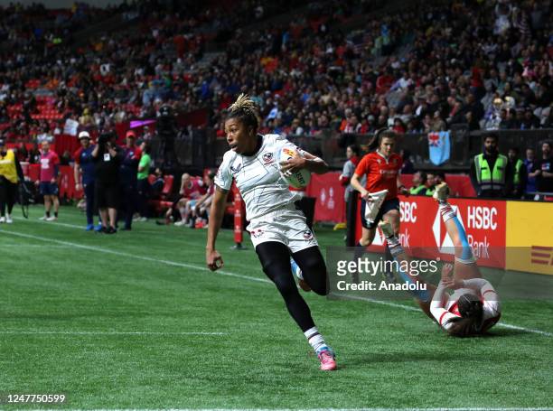 Naya Tapper of USA in action during the World Rugby Women's Sevens Series match between USA and Great Britain at BC Place Stadium in Vancouver,...