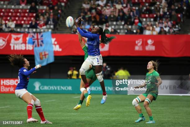 Serphine Okemba of France in action during the World Rugby Women's Sevens Series 2023 match between Ireland and France at the BC Place Stadium in...