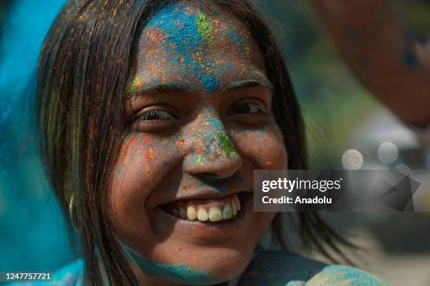 Salvadorans and members of the India community in El Salvador, participate in the celebration of the traditional Hindu Holi Festival in a park in the...