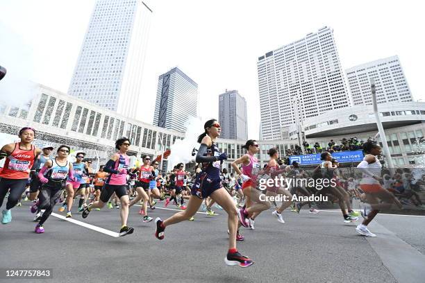 Runners are seen during the departure of the Tokyo Marathon 2023 on March 5th in Tokyo, Japan.