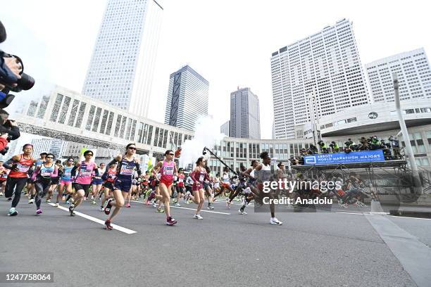 Runners are seen during the departure of the Tokyo Marathon 2023 on March 5th in Tokyo, Japan.