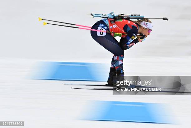 Norway's Ingrid Landmark Tandrevold competes during the 4x6km Mixed Relay event of the IBU Biathlon World Cup in Nove Mesto na Morave, Czech...
