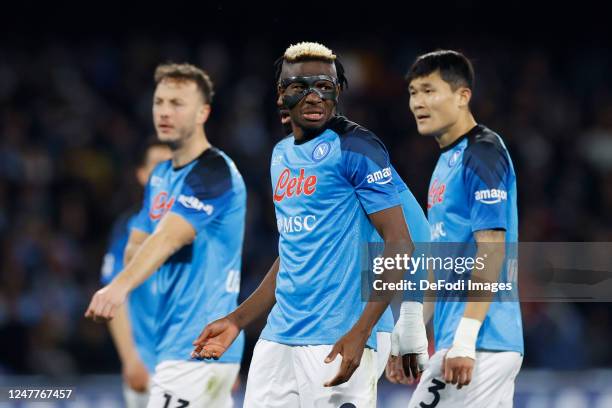 Victor Osimhen of SSC Napoli looks dejected during the Serie A match between SSC Napoli and SS Lazio at Stadio Diego Armando Maradona on March 3,...