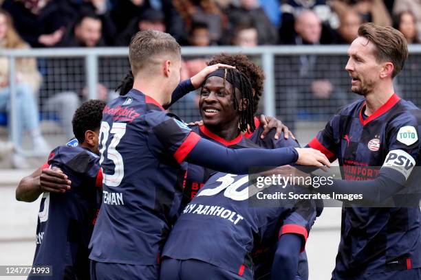 Johan Bakayoko of PSV celebrates 0-1 with Joey Veerman of PSV, Ibrahim Sangare of PSV, Phillipp Mwene of PSV, Patrick van Aanholt of PSV, Andre...