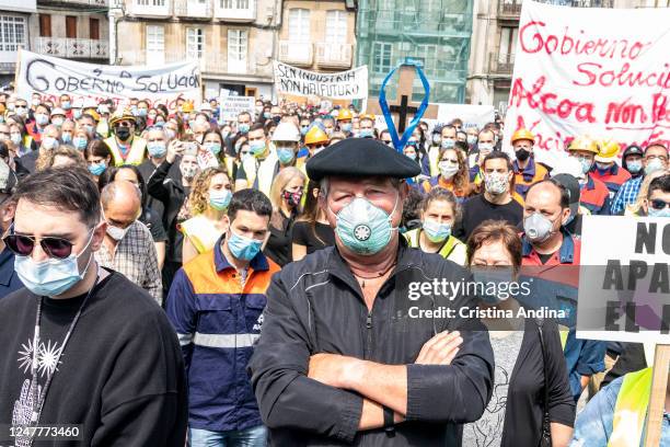 Alcoa workers demonstrate in the streets of Viveiro on June 7, 2020 in Viveiro, Lugo, Spain. Alcoa workers are once again taking to the streets to...