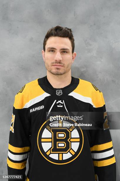 Garnet Hathaway of the Boston Bruins poses for his official headshot before the game against the New York Rangers at the TD Garden on March 4, 2023...