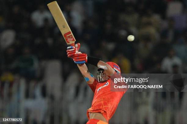 Islamabad United's Colin Munro plays a shot during the Pakistan Super League Twenty20 cricket match between Islamabad United and Quetta Gladiators at...