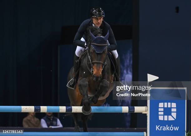 Krzysztof Ludwiczak on NIKO competes during the final of the PKO Bank Polski GRAND PRIX of the FEI JUMPING WORLD CUP, at the Cavaliada Krakow 2023 on...