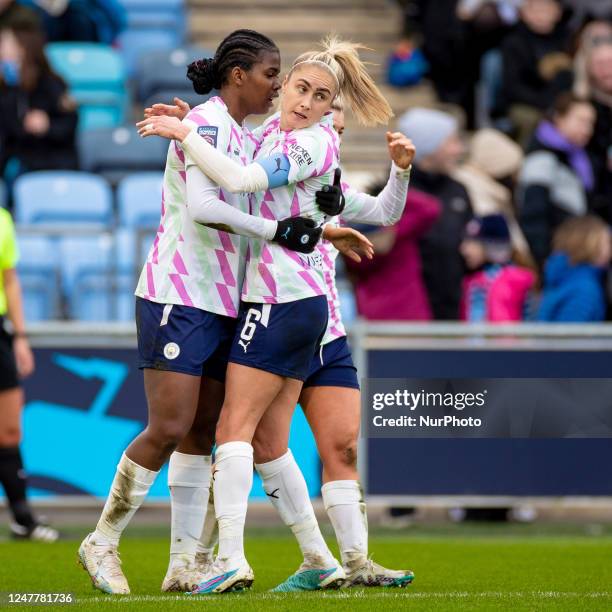 Khadija Shaw of Manchester City celebrates her goal during the Barclays FA Women's Super League match between Manchester City and Tottenham Hotspur...