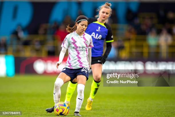 Yui Hasegawa of Manchester City in possession of the ball during the Barclays FA Women's Super League match between Manchester City and Tottenham...