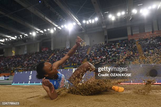 Italy's Larissa Iapichino competes in the women's long jump final during The European Indoor Athletics Championships at The Atakoy Athletics Arena in...