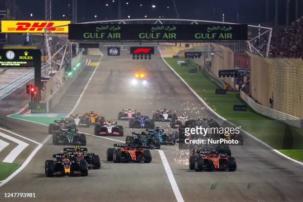 Start of F1 Bahrain Grand Prix of 2023 Formula One World Championship at Bahrain International Circuit on March 5, 2023 in Sakhir, Bahrain.
