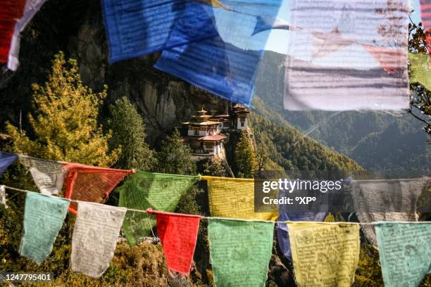 bhutan, taktshang - tiger nest - tiger fort stock pictures, royalty-free photos & images