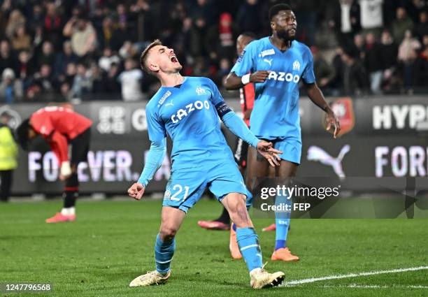 Valentin RONGIER during the Ligue 1 Uber Eats match between Rennes and Marseille at Roazhon Park on March 5, 2023 in Rennes, France.