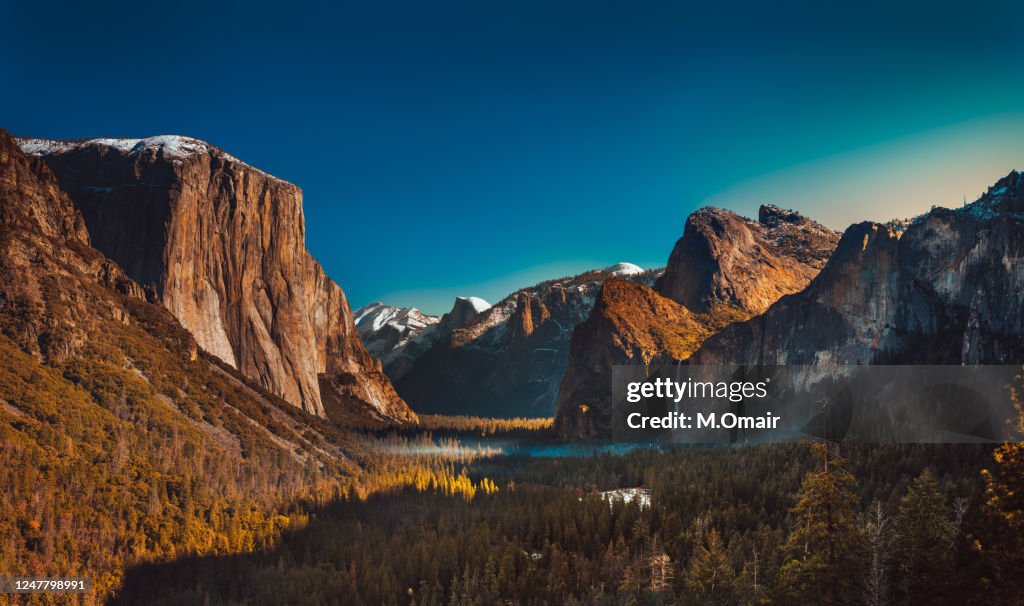 Yosemite National Park from the tunnel view. Panorama