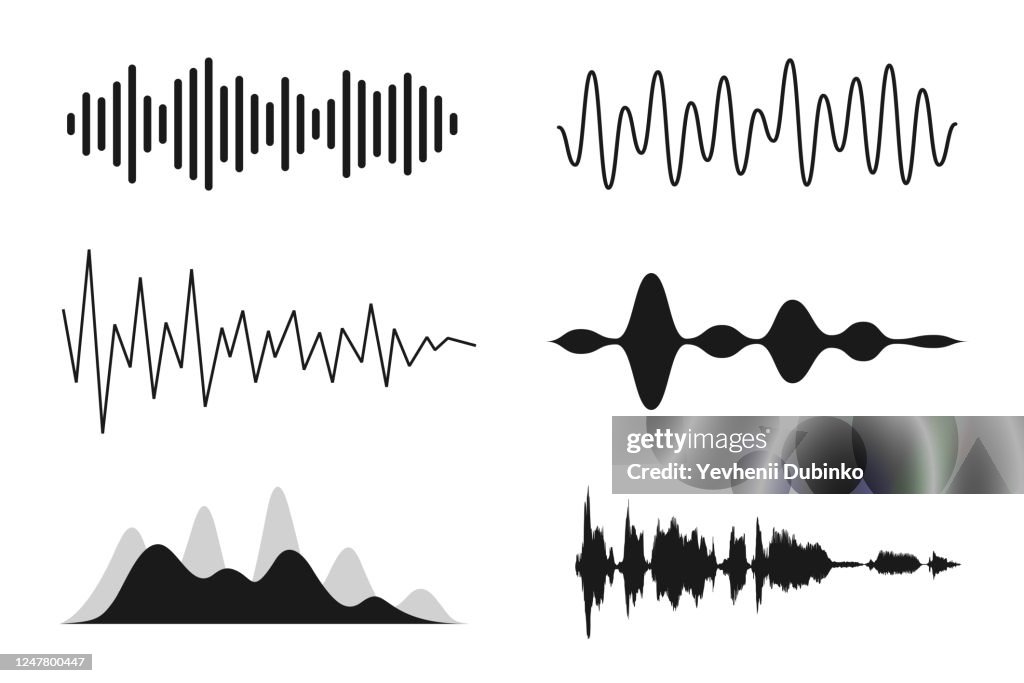 Soundwire Waveforms Set Of Sound Waves Analog And Digital Line Waveforms Musical Sound ...