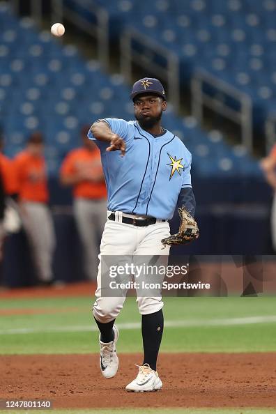 Basabe Rays Tampa Bay Rays Infield Osleivis Basabe throws the ball over to first ...