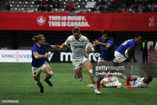 Players in action during the final game of the World Rugby Seven Series 2023 between Argentina and France at BC Place Stadium in Vancouver, British...