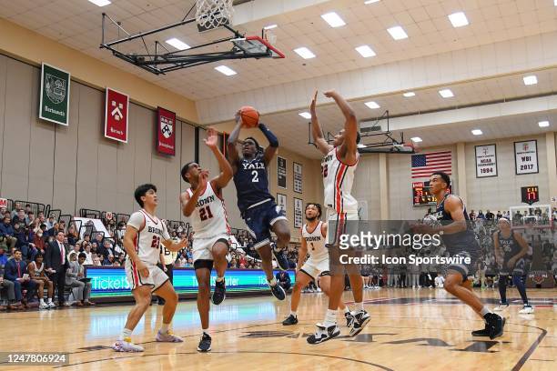 Yale Bulldogs guard Bez Mbeng shoots the ball during a college basketball game between the Yale Bulldogs and the Brown Bears on March 4 at the...