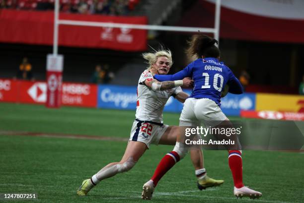 Kristi Kirshe of France in action against Caroline Drouin of France during the bronze medal match of the World Rugby Seven Series 2023 between USA...