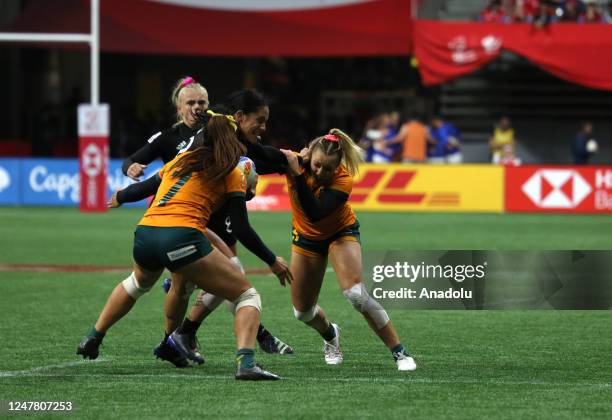 Players in action during the final game of the World Rugby Seven Series 2023 between New Zealand and Australia at BC Place Stadium in Vancouver,...