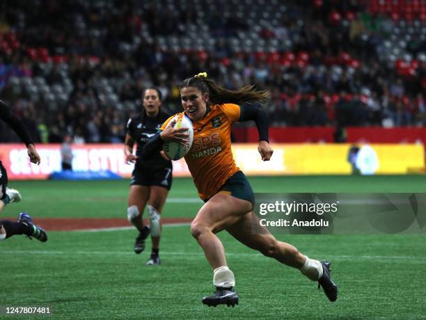 Charlotte Caslick of Australia in action during the final game of the World Rugby Seven Series 2023 BC Place Stadium in Vancouver, British Columbia,...