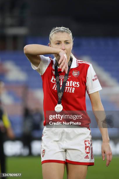 Leah Williamson of Arsenal Women with her winners medal during the FA Women's League Cup Final between Arsenal and Chelsea at Selhurst Park, London...