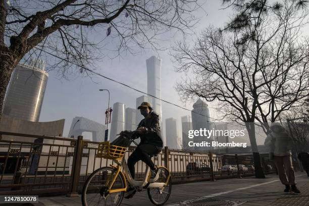 Cyclist in Beijing, China, on Monday, March 6, 2023. China set a modest economic growth target of around 5% for the year, with the nations top...