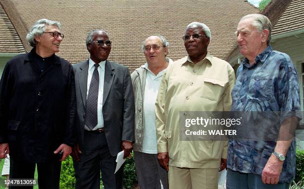 Arthur Goldrich, Andrew Mlangeni, Den Goldberg, Raymond Mhlaba and Rusty Benstein, former Rivonia Trialists meet at Lilliesleaf farm during a reunion...