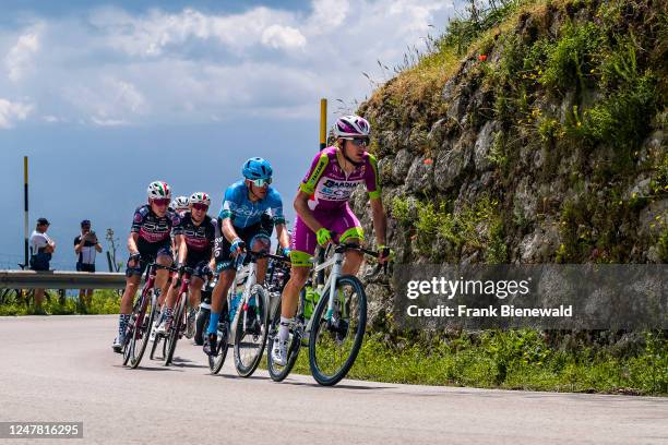 Riders of the Giro d'Italia cycling race cross the Portella Mandrazi pass during the Catania-Messina stage on May 11, 2022.