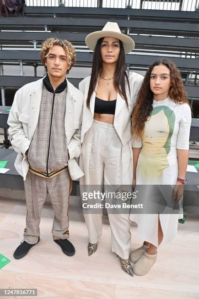 Camila Alves McConaughey poses with children Levi Alves McConaughey and Vida Alves McConaughey at the Stella McCartney Womenswear Fall Winter...