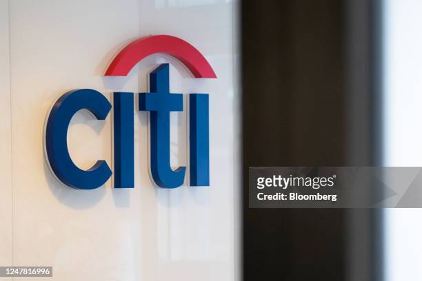 The logo of Citigroup Inc. At the entrance to the bank's office in Paris, France, on Monday, Feb. 27, 2023. Citigroup is building a new trading floor...