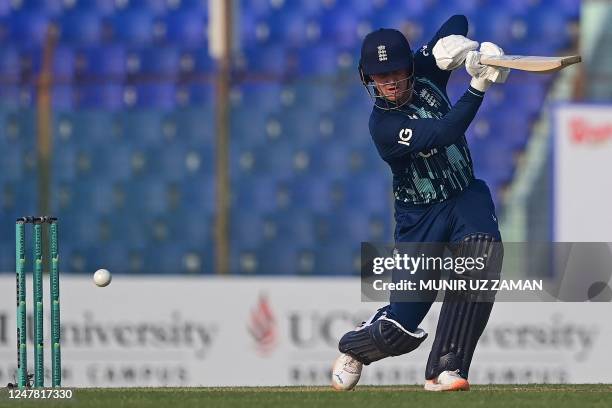 England's Jason Roy plays a shot during the third one-day international cricket match between Bangladesh and England at the Zahur Ahmed Chowdhury...