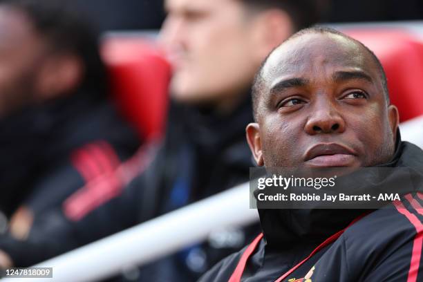 Benni McCarthy, striker and forwards coach of Manchester United during the Premier League match between Liverpool FC and Manchester United at Anfield...