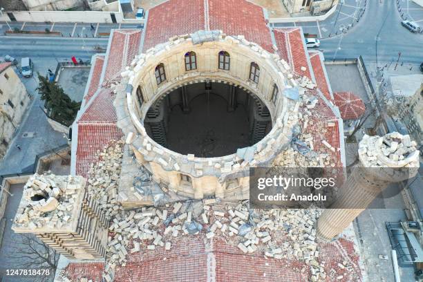 An aerial view of damaged historical Kurtulus Mosque, drawing the attention of both local and foreign visitors due to its proximity to the historical...