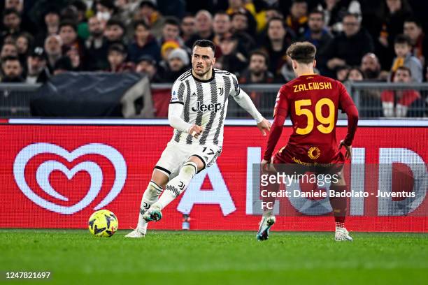 Filip Kostic of Juventus during the Serie A match between AS Roma and Juventus at Stadio Olimpico on March 05, 2023 in Rome, Italy.