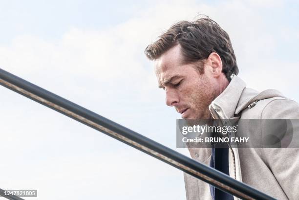 Club's head coach Scott Parker pictured during the departure of Belgian soccer team Club Brugge KV, traveling from Oostende Airport to Lisbon,...