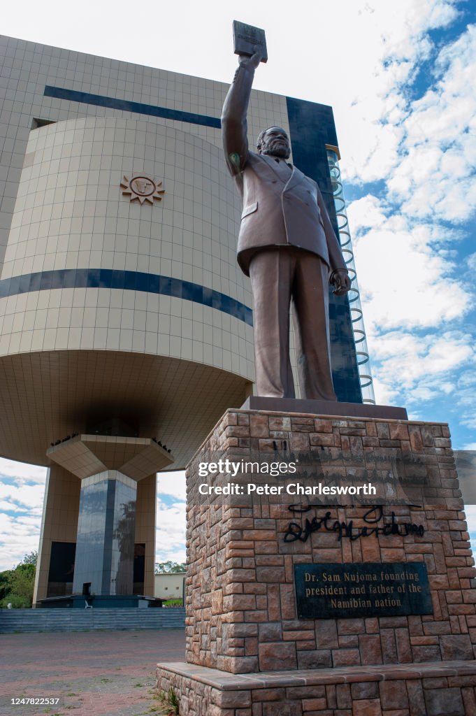 A statue of Sam Nujoma, the first President of Namibia,...