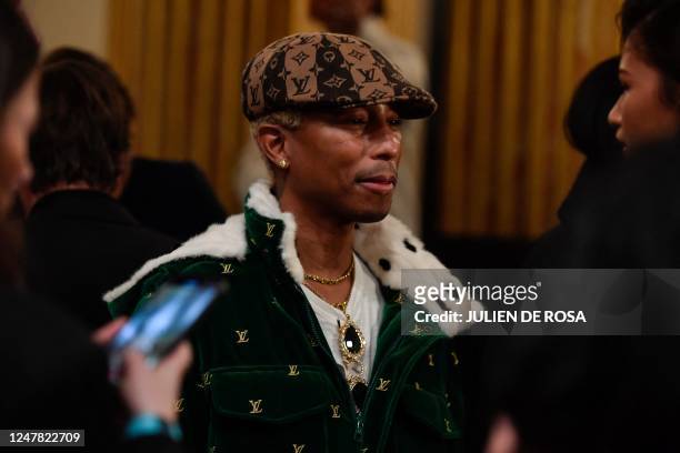 Singer and creative director Pharrell Williams arrives to attend the Louis Vuitton's Womenswear Fall-Winter 2023-2024 collection show during Paris...