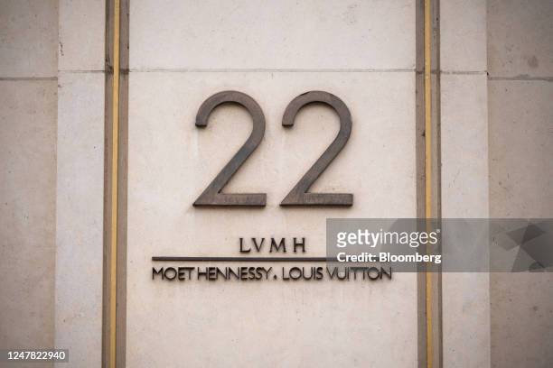 Signage for 22 Montaigne Avenue, that houses the LVMH Moet Hennessy News  Photo - Getty Images