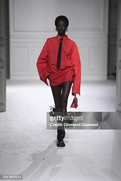 Model on the runway at Valentino Fall 2023 Ready To Wear Fashion Show on March 5, 2023 at Hotel Salomon de Rothschild in Paris, France.