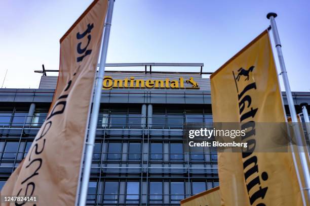 The logo of Continental AG at the company's manufacturing plant in Frankfurt, Germany, on Friday, March 3, 2022. The German auto supplier is...