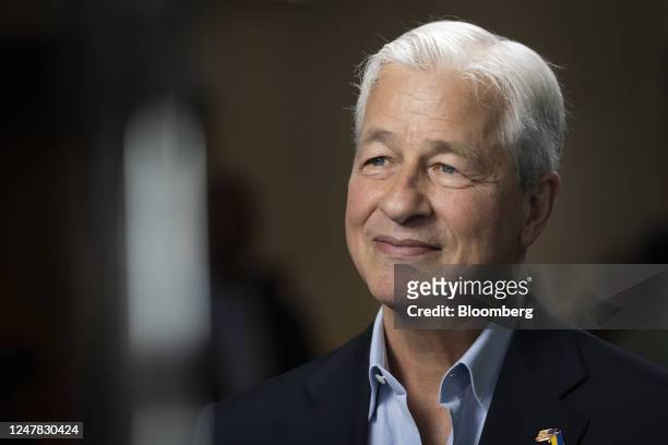 Jamie Dimon, chairman and chief executive officer of JPMorgan Chase & Co., during a Bloomberg Television interview at the JPMorgan Global High Yield...