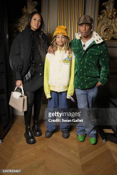 Helen Lasichanh, Rocket Ayer Williams and Pharrell Williams at Louis Vuitton Fall 2023 Ready To Wear Runway Show on March 6, 2023 at the Musee dOrsay...