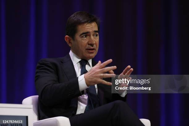 Carlos Torres Vila, chairman of Banco Bilbao Vizcaya Argentaria SA , speaks during the 2023 CERAWeek by S&P Global conference in Houston, Texas, US,...