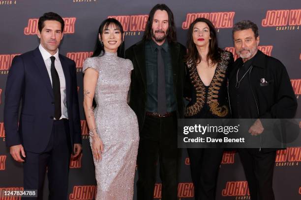 Scott Adkins, Rina Sawayama, Keanu Reeves, Natalia Tena and Ian McShane attend the UK Gala Screening of "John Wick: Chapter 4" at Cineworld Leicester...