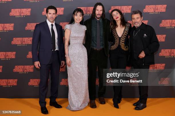 Scott Adkins, Rina Sawayama, Keanu Reeves, Natalia Tena and Ian McShane attend the UK Gala Screening of "John Wick: Chapter 4" at Cineworld Leicester...