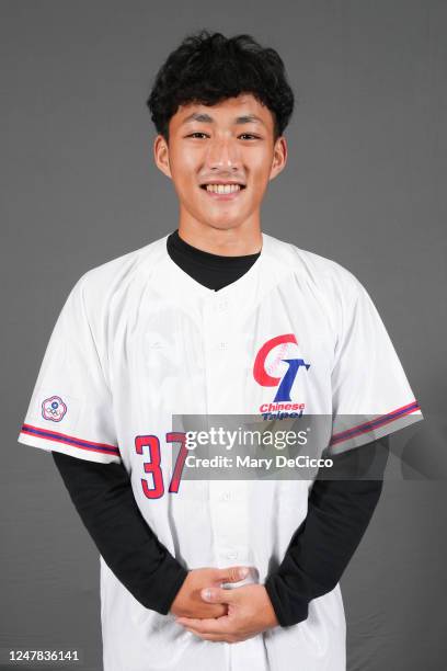 Tien-Hsin Kuo poses for a photo during the Team Chinese Taipei 2023 World Baseball Classic Headshots at Windsor Hotel Taichung on Friday, March 3,...