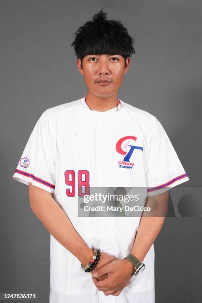 Wei-Chung Wang poses for a photo during the Team Chinese Taipei 2023 World Baseball Classic Headshots at Windsor Hotel Taichung on Friday, March 3,...