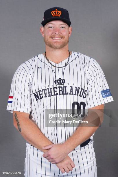 Derek West of Team Netherlands poses for a photo during the Team Netherlands 2023 World Baseball Classic Headshots on Sunday, March 5, 2023 in...
